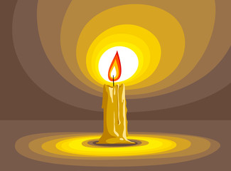 Flaming candle illuminates the dark symbolic vector illustration, concept of faith hope and belief.