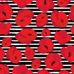 Poppy seamless pattern. Red poppies on white background. Can be uset for textile, wallpapers, prints and web design. Vector illustration. - 317246862