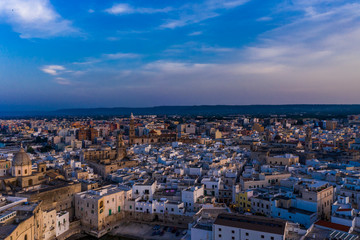 Aerial view, from the old town of Monopoli, at dusk, Puglia, Italy,