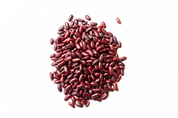 Red beans on a white background Top view.