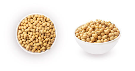 A top view of soybean in a bowl on a white background