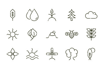 forest foliage ecology nature line design icons set