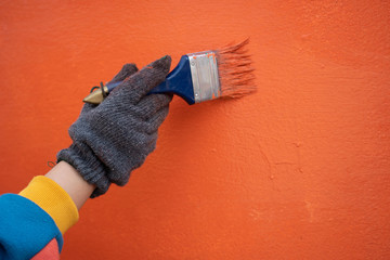 Painter labor Paint the wall using paint plots and rollers. Concepts of work, labor, painting,...