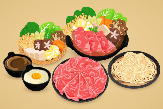 shabu shabu set illustration (Japanese Rice Bowl)