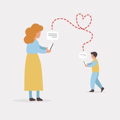 Man and woman talk about love concept illustration. Social network communication. Dating app. Virtual relationship. 