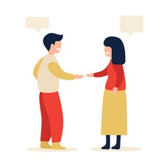 Meeting and dialog or discuss concept. Man and woman talk and shake hands