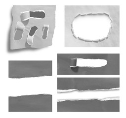 Set of old torn paper isolated on white background