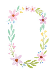 Naklejka na ściany i meble Watercolour floral wreath, Colorful blooming flowers wreath in watercolor painting isolated on white background, border, frame, banner for greeting card, wedding invitation, art design illustration