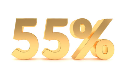 Gold 55 percent discount sale promotion. 55% discount isolated on white background