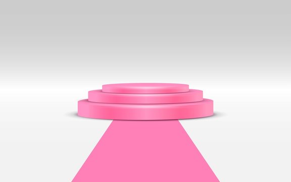 pink podium with pink carpet on the white background