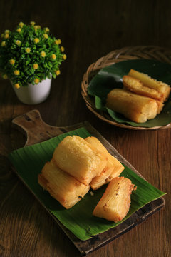 Deep fried cassava root. Brazilian Mandioca Frita (deep fried cassava/ manioc/yuca). Feijoada side dish