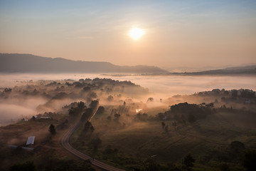 Beautiful of the mountain in the fog at khao takhian ngo view point, khao kho Phetchabun Thailand.