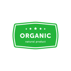 Organic natural product green rectangle emblem. Design element for packaging design and promotional material. Vector illustration.