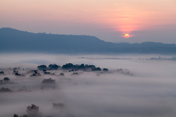 Beautiful of the mountain in the fog at khao takhian ngo view point, khao kho Phetchabun Thailand.