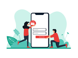 Mobile app development concept banner. Mobile application development process flat vector illustration. Able to use for web banner, infographics, and presentation.