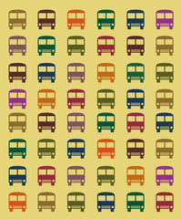  set of bright colored buses on a black background