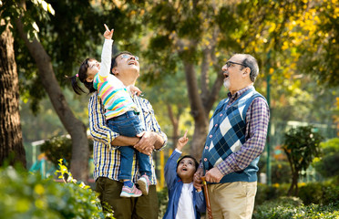 Happy multi generation Indian family at park outdoor
