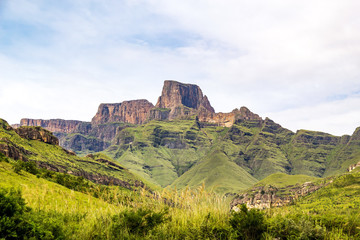 View to the Sentinel mountain, Drakensberg mountains, Royal Natal National Park, South Africa
