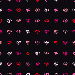 Fototapeta na wymiar Valentine seamless pattern with hearts on black background. For wallpaper, gift and wrapping paper, greeting card and wedding invitations, textile, fabric, linen, pajamas, web page.