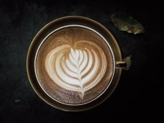 heart shaped coffee in cup.tone film