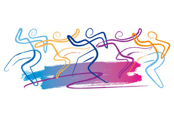   Dance party, modern dance group. Expressive, abstract stylized illustration of dancing people. Isolated on white background. Vector available.