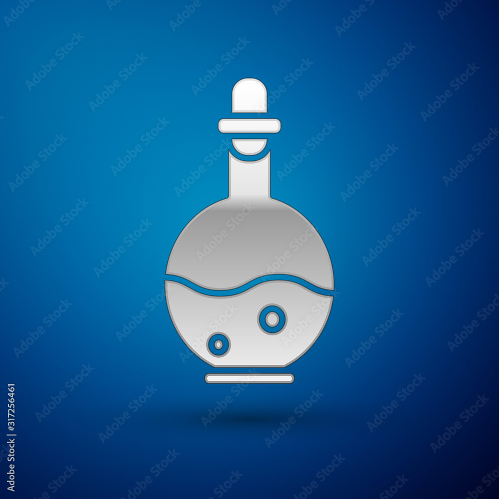 Aufkleber silver glass bottle with magic elixir icon isolated on blue background. computer game asset. vector 