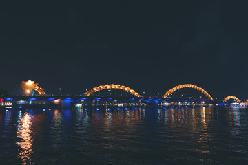 Dragon bridge night light in danang vietnam