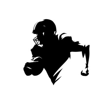 recommend clip art: American football player running with ball, isolated vector silhouette. Ink drawing