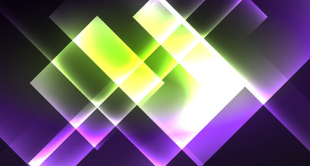 Neon shiny color squares on black, modern template