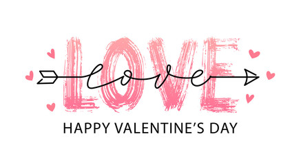 Happy Valentines Day. Vector illustration isolated on white background. Hand drawn text lettering for Valentines Day greeting card. Calligraphic design for print cards, banner, poster