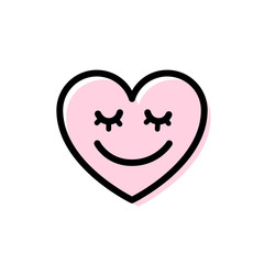 Heart with smile on face. Cute line smiling heart doodle icon. Smiley love symbol. Vector illustration on white background. Design for Valentine's Day greeting card, shirt, web, tee, app, print