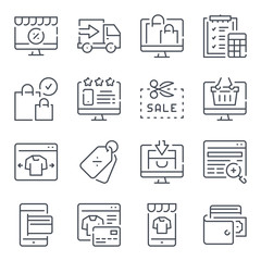 E-commerce and Online shopping related line icons. Shop and retail vector linear icon set.