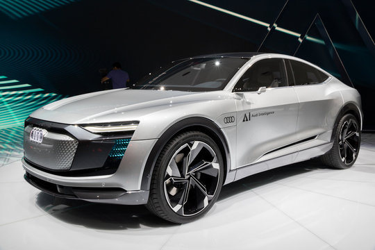 FRANKFURT, GERMANY - SEP 13, 2017: Audi Elaine Concept self driving car showcased at the Frankfurt IAA Motor Show.