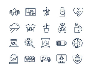 ecology environment renewable sustainable icons set linear