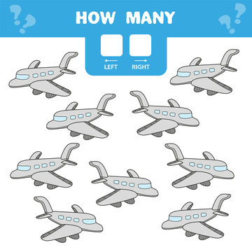 Cartoon Illustration of Educational Game of Counting Left and Right Picture for Children - plane