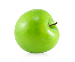 Closeup green apple isolated on white background, fruit for healthy diet concept