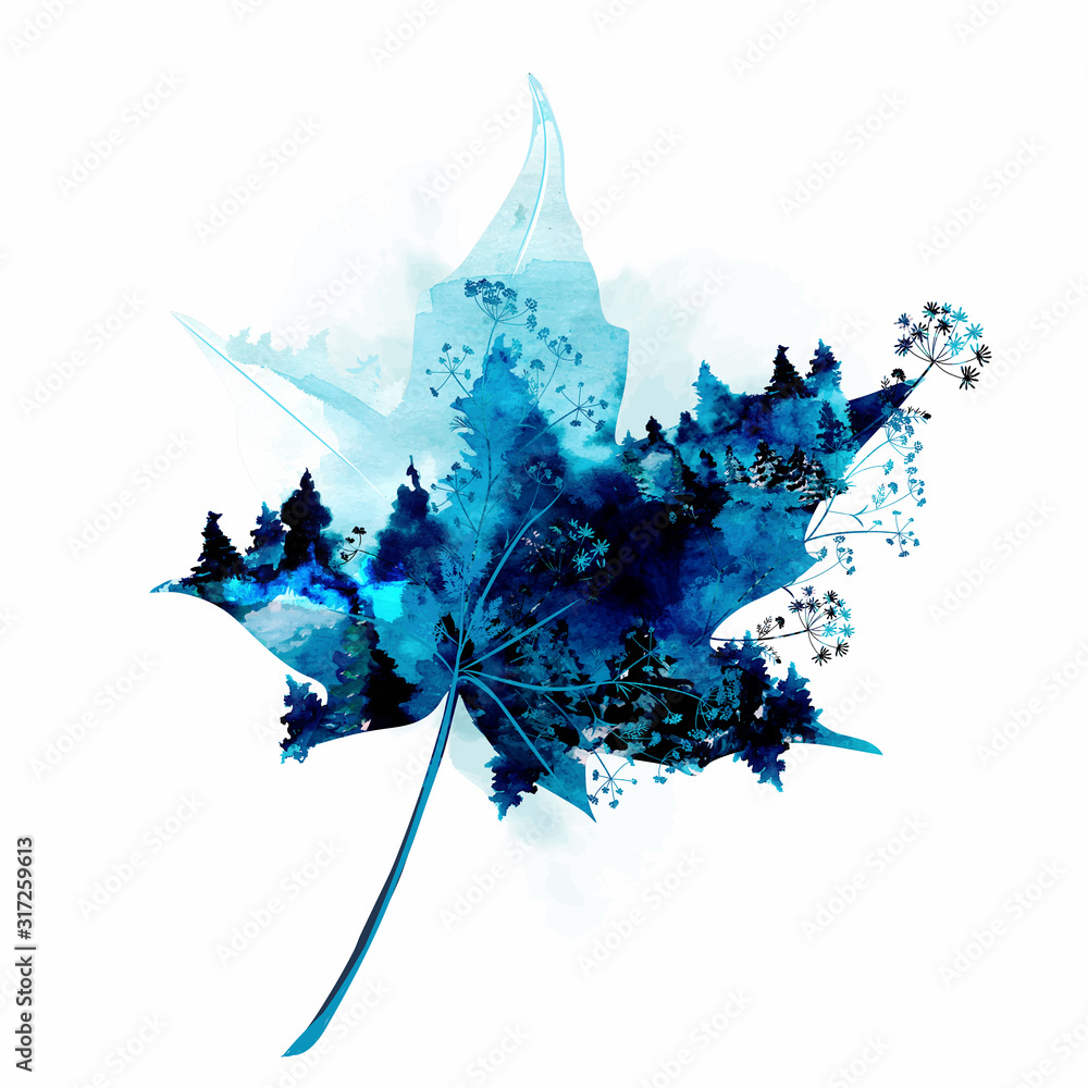 Poster artistic vector maple leaf in watercolor elegant style