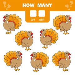 Cartoon Illustration of Educational Game of Counting Left and Right Picture for Children - turkey bird