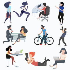 Set of crowd people flat set