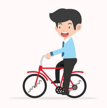 Businessman riding on a red retro bicycle