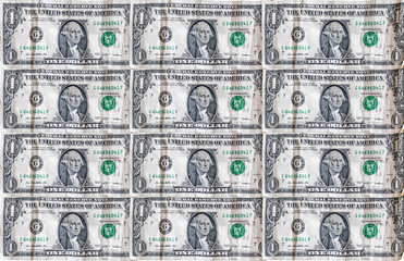 Dollar seamless pattern background.Money Pile $1 dollar bills.Money wallpaper