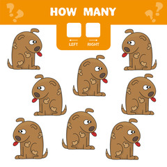 Cartoon Illustration of Educational Game of Counting Left and Right Picture for Children - funny dog
