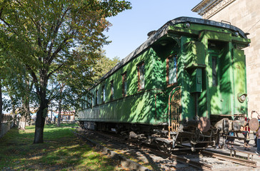 The personal armored train car of Stalin stands in the courtyard of the Stalin Museum in Gori in...