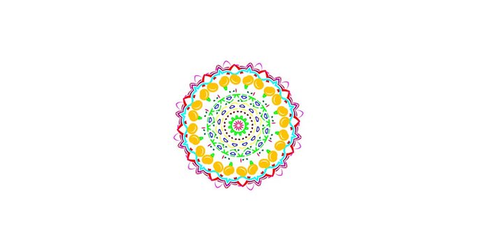 Spinning abstract magic circle. Esoteric cosmic mandala. Simply ornamental mandala, arabesque or indian style. Loop 4K footage. White background.