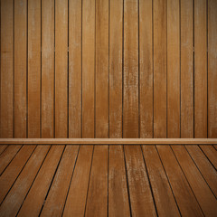 Empty room, brown wooden wall and floor