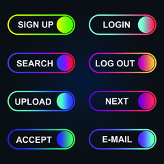 Set of modern material style buttons for website, mobile app and infographic template Different gradient colors illustration graphic and web design.