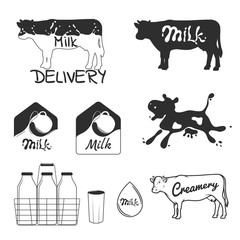 Set of milk delivery labels. Vector illustration.