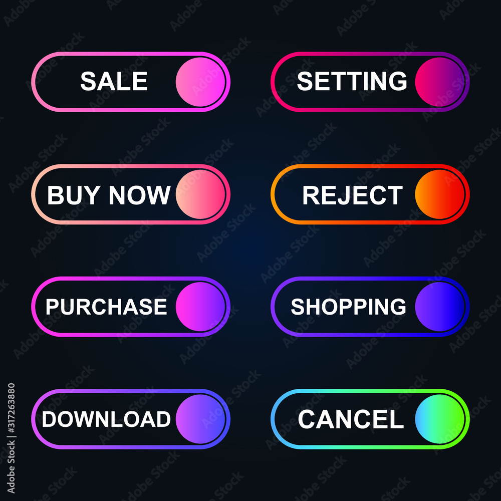 Poster Set of modern material style buttons for website, mobile app and infographic template Different gradient colors illustration graphic and web design.