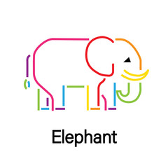 Elephant colorful lines icon, elephant sign designs icon. Hand drawn minimalism style vector illustration