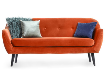 Modern sofa on white background
